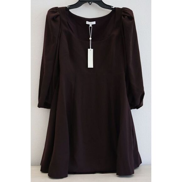 Rebecca Taylor 722243D193 Women Sz 2 Port Brown 3/4 Puffed Sleeve Mini Dress - Picture 2 of 9